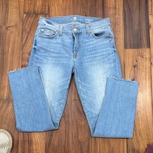 7 For All Mankind Light Blue Frayed Hem Ankle Jeans